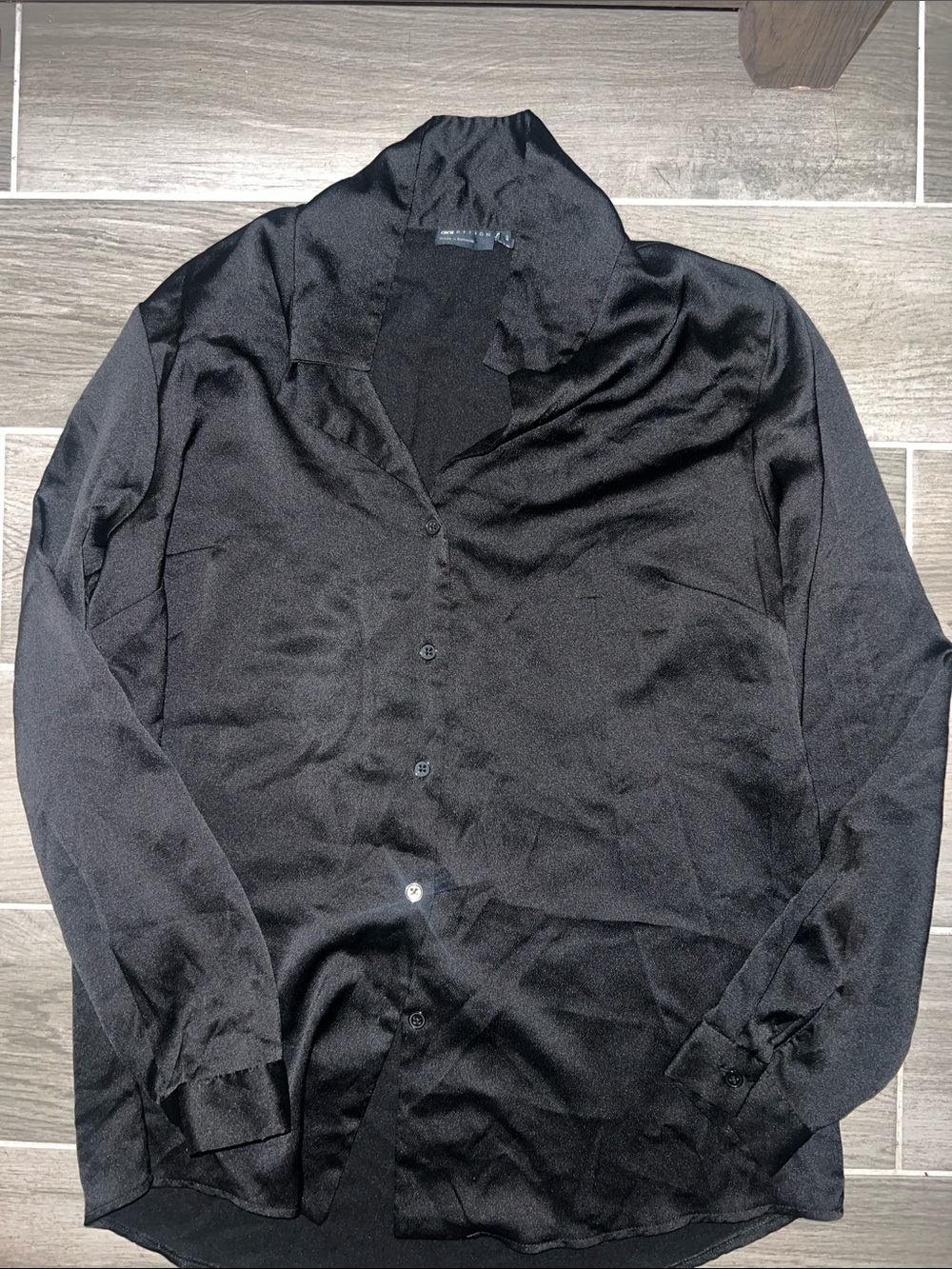 Women's Black Button-Up Satin Shirt Jacket